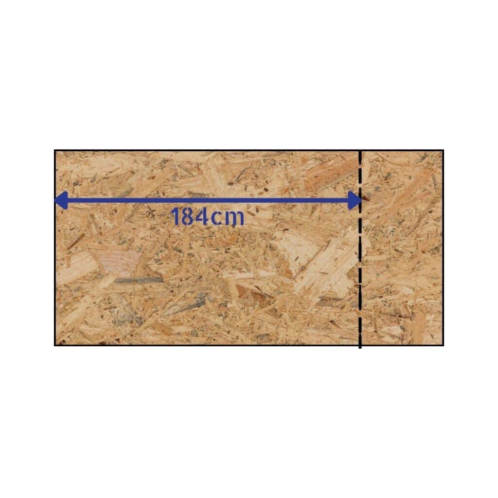 Diagram of an OSB sheet indicating a cutting line