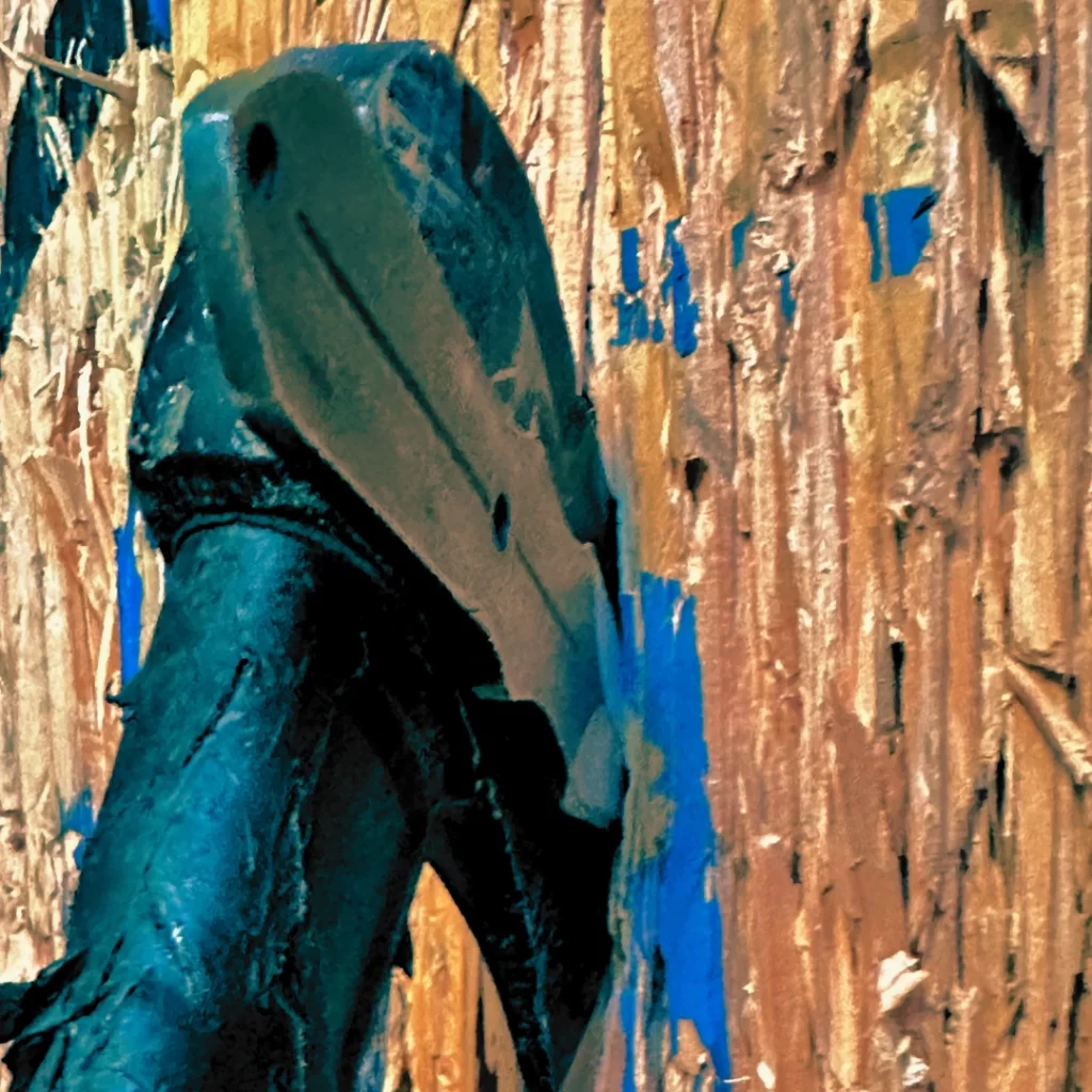 A knife and axe stuck very closely in an axe throwing target